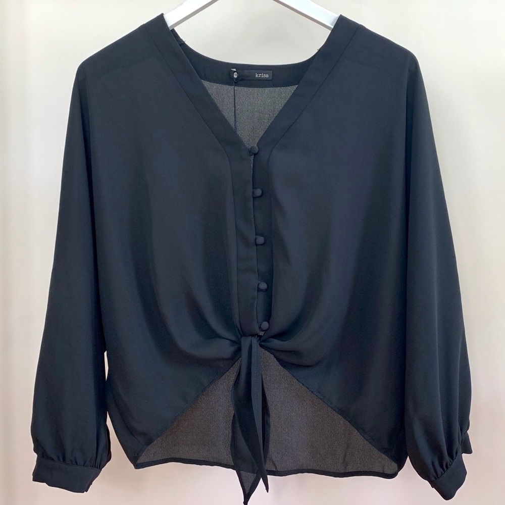 Black Tie-Front Blouse NWT